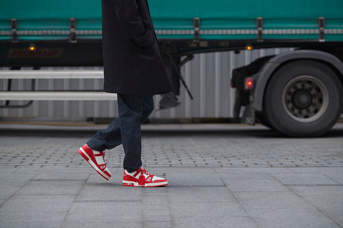 Red trainer shoes clearance